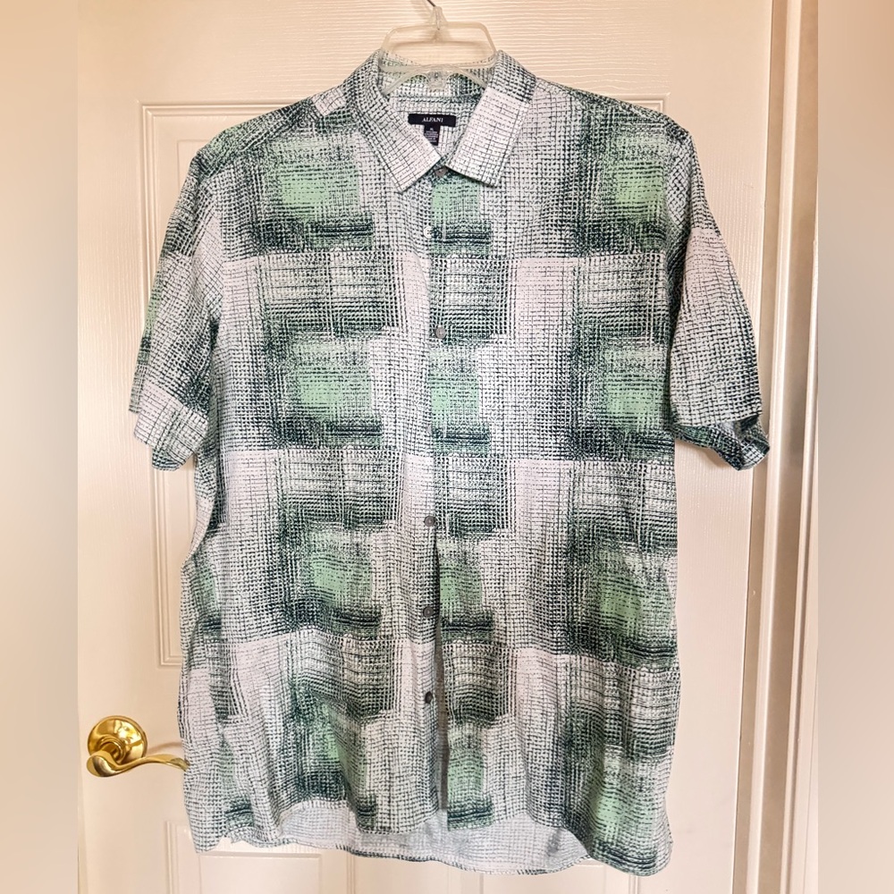 Alfani Men's Green and Gray Checkered Shirt